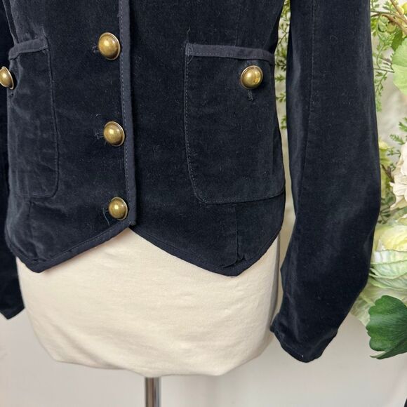 FREE PEOPLE Becky Black Velvet Military Jacket | Medium | Brass Button Detail “ - Picture 6 of 13